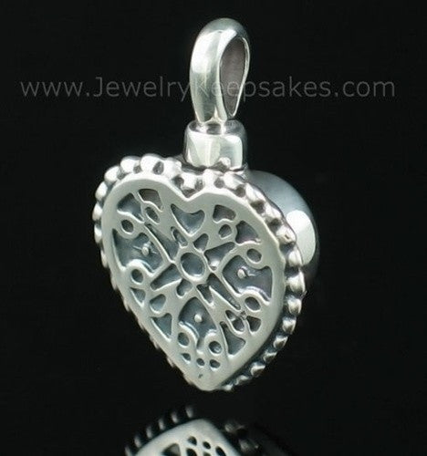 Cremation Pendant Filigree Heart - Sterling Silver