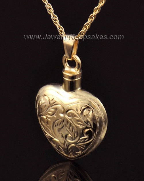 Memorial Locket Etched Heart 14k Gold