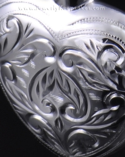Memorial Locket Etched Heart - Sterling Silver