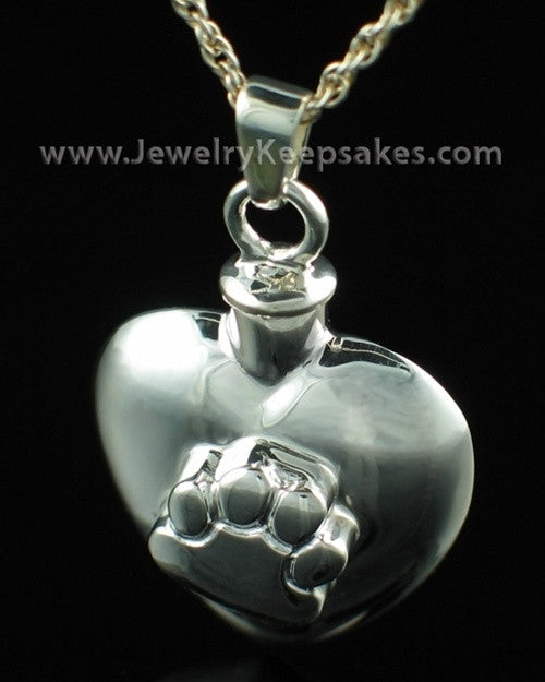 Cremation Pet Keepsake Heart with Paw - Sterling Silver