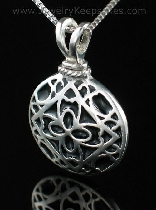 Cremation Urn Jewelry Sterling Silver Filigree Round