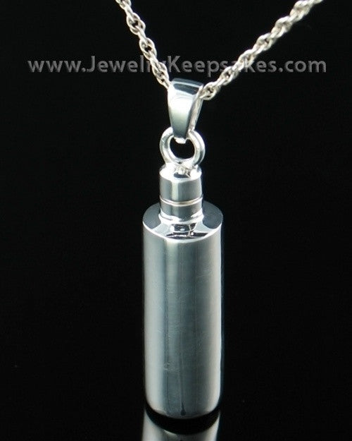 Memorial Urn Pendant Sterling Silver Plain Cylinder