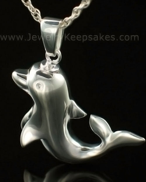 Cremation Charm Solid 14K White Gold Dolphin