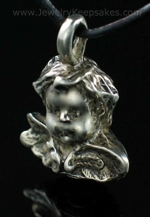 Cremation Urn Necklace White Bronze Cherub