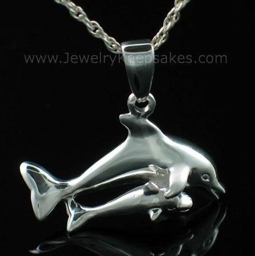 Keepsake Urn Jewelry Sterling Silver Dolphin with Baby
