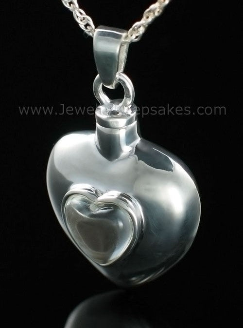 Ash Pendant Glass Heart within Sterling Silver Heart