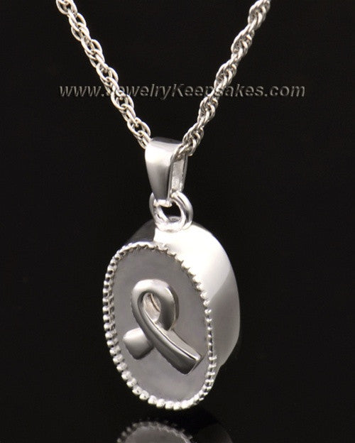 14k White Gold Ashes Pendant Breast Cancer Keepsake