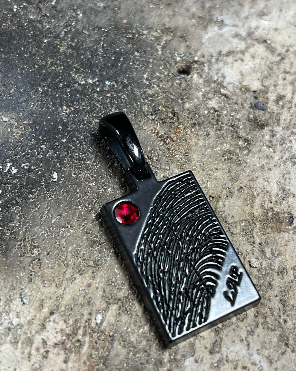 Black Plated Signature Thumbprint Rectangle Pendant with Birthstone