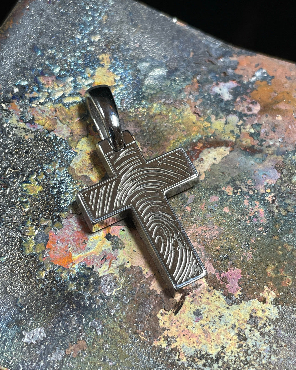Divine Cross Memorial Thumbprint Pendant Necklace Sterling Silver