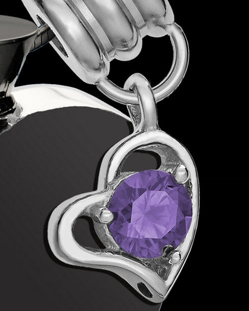 Black and Stainless Steel February Enamored Heart Cremation Keepsake