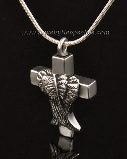 Memorial Pendant 14k White Gold Angels Cross Keepsake
