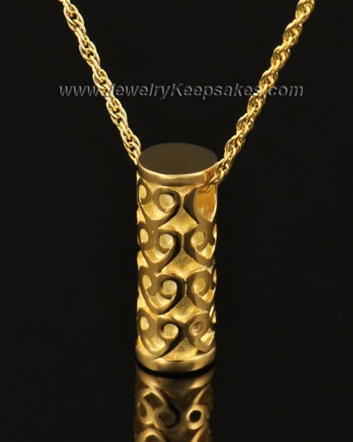 Ash Pendant 14k Gold Cylinder of Hearts Keepsake