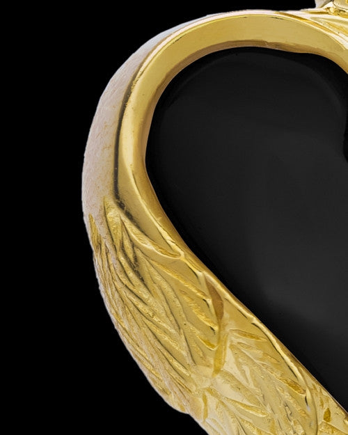 Remembrance Pendant Gold Plated Onyx Winged Heart Keepsake
