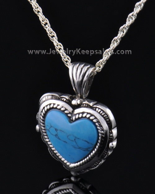 Cremation Heart Sterling Silver Turquoise Pendant