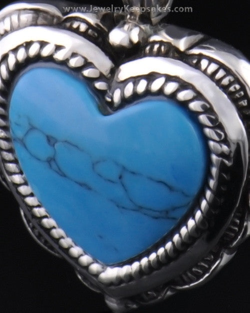Cremation Heart Sterling Silver Turquoise Pendant