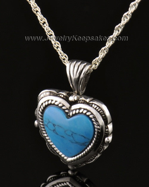 Cremation Heart 14k White Gold Turquoise Pendant