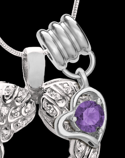 February Winged Memories' Sterling Silver Heart Cremation Pendant
