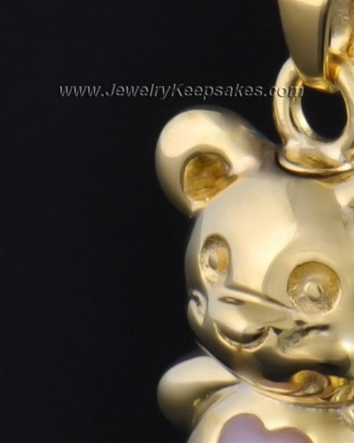 Gold Plated Happy Bear with Pink Heart Cremation Pendant
