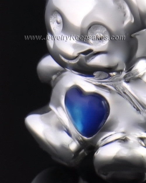 Sterling Silver Happy Bear with Blue Heart Cremation Pendant