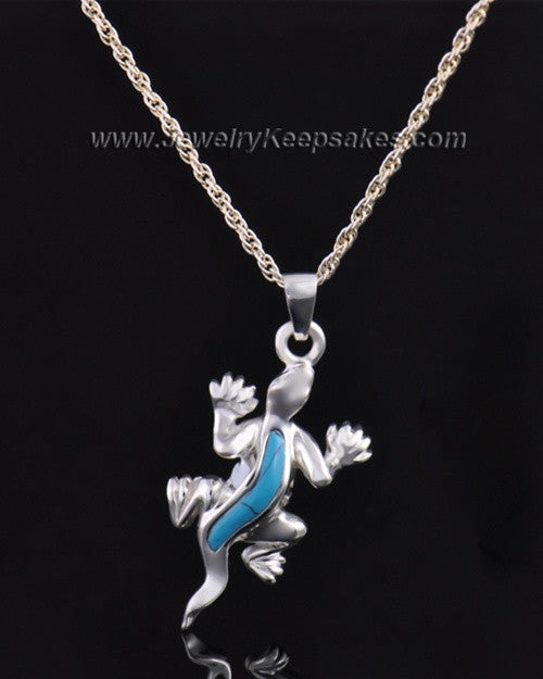 Sterling Silver Gecko with Turquoise Urn Pendant