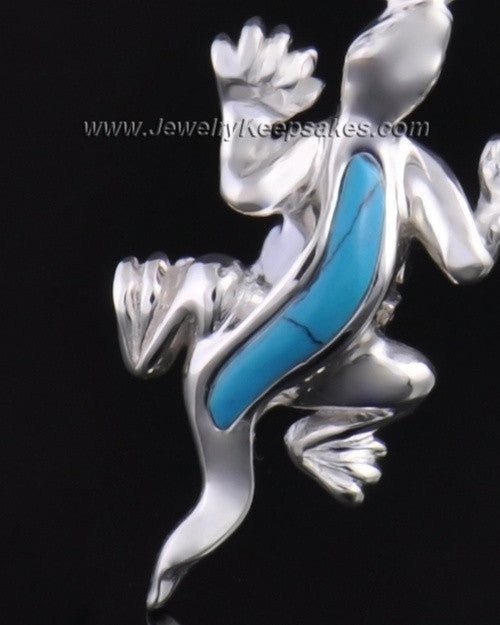 Sterling Silver Gecko with Turquoise Urn Pendant