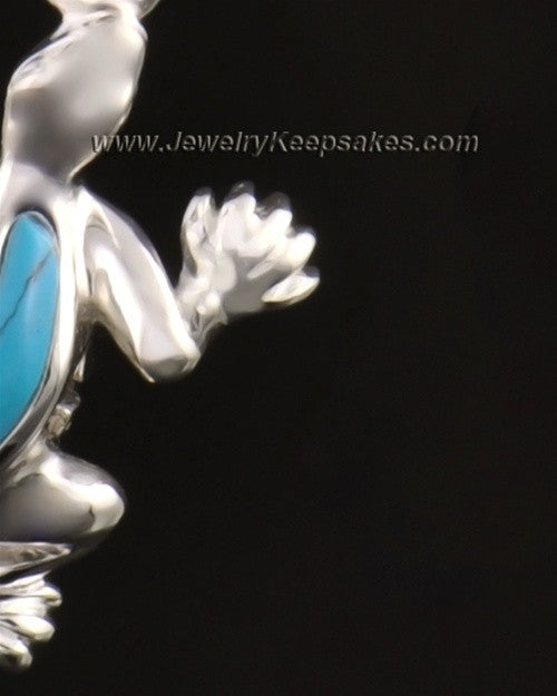 14k White Gold Gecko with Turquoise Urn Pendant