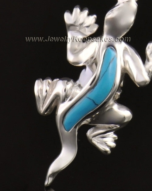 14k White Gold Gecko with Turquoise Urn Pendant