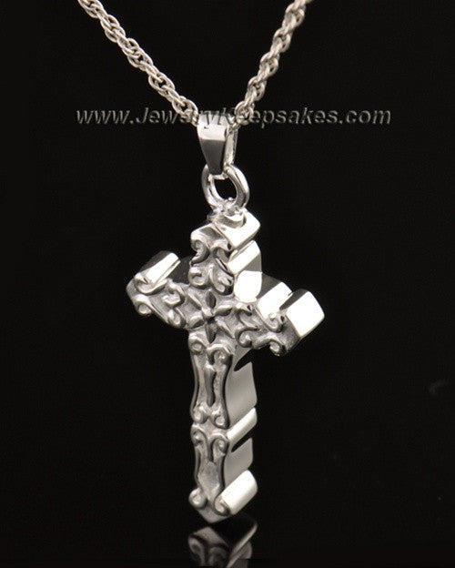 14k White Gold Embellished Cross Cremation Necklace