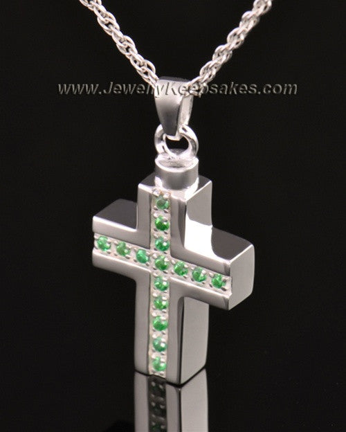14k White Gold Spring Cross Cremation Necklace