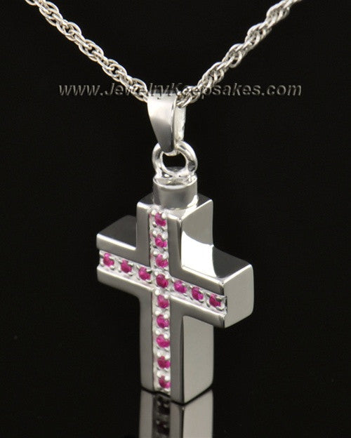 14k White Gold Tender Cross Cremation Necklace