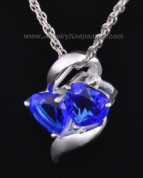 Sterling Silver Blue Hearts Entwined Cremation Necklace