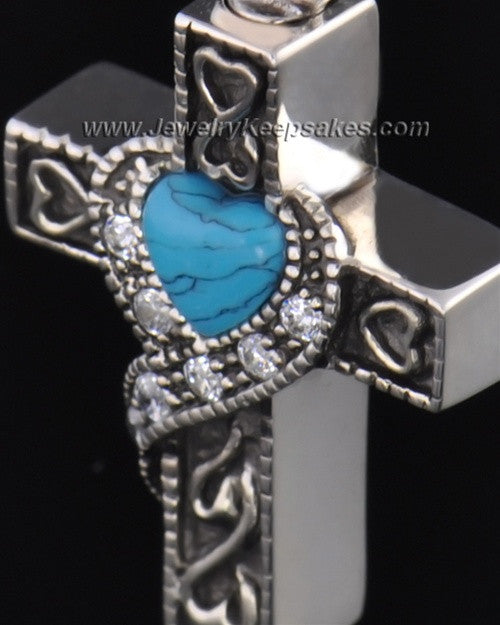 Sterling Silver Turquoise Cross Cremation Necklace