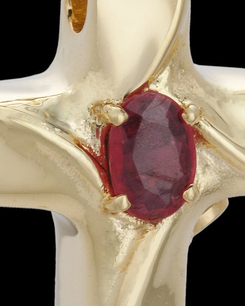 Wavy Cross with Garnet Keepsake Gold Plated