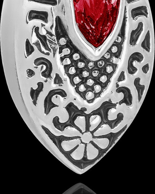 Stainless Decorated Teardrop  with Red Stone Urn Pendant