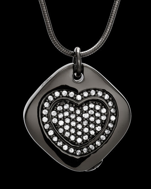 Black Mindful Heart Cremation Urn Pendant