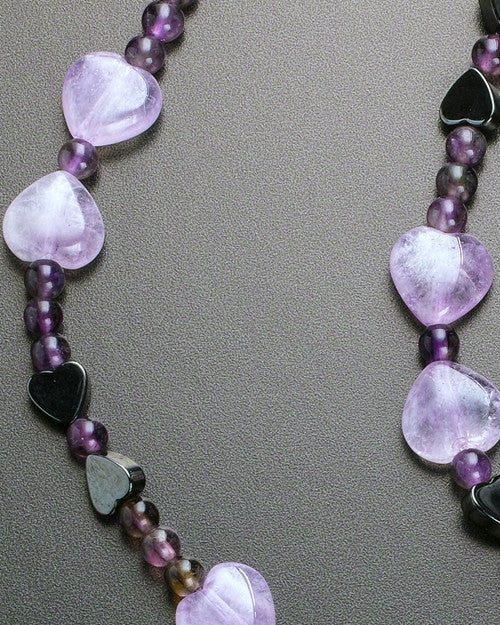 Daphne Bead Necklace in Purple with Stainless Heart Keepsake Engraved