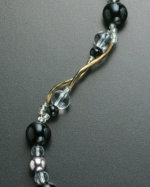 Finn Necklace Black Beaded with Stainless Steel Heart
