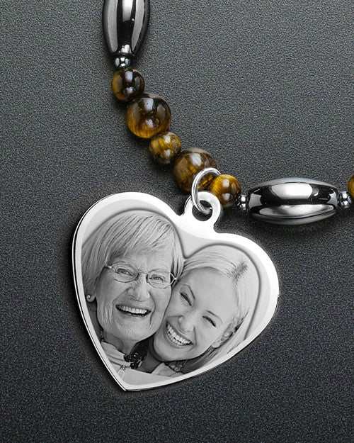 Juliet Necklace Stainless Heart and Round Amber Beads
