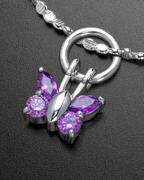 Luxury Dancing Lavender Butterfly Sterling Cremation Bracelet