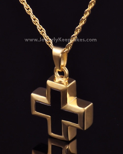 Cremation Necklace Jewelry Gold Plated Mystic Cross Keepsake