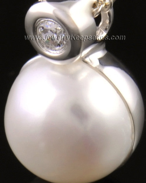 Memorial Urn Pendant 14K White Gold Round Lily