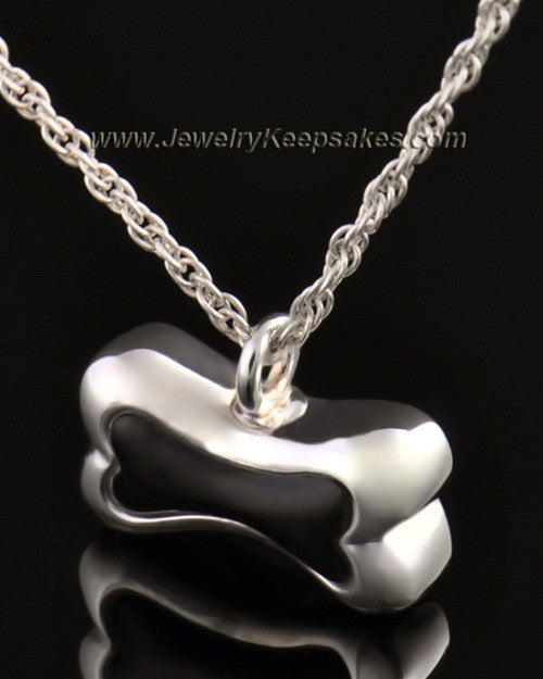 Pet Ash Urn Pendant 14K White Gold Black Bone