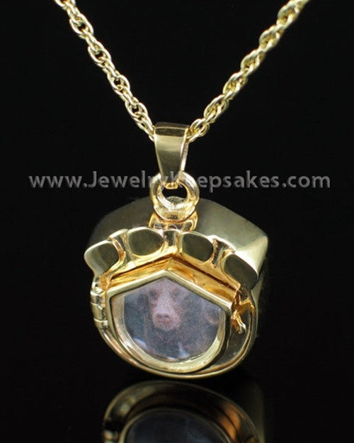 Cremation Pet Locket Gold Vermeil Photo Paw Keepsake