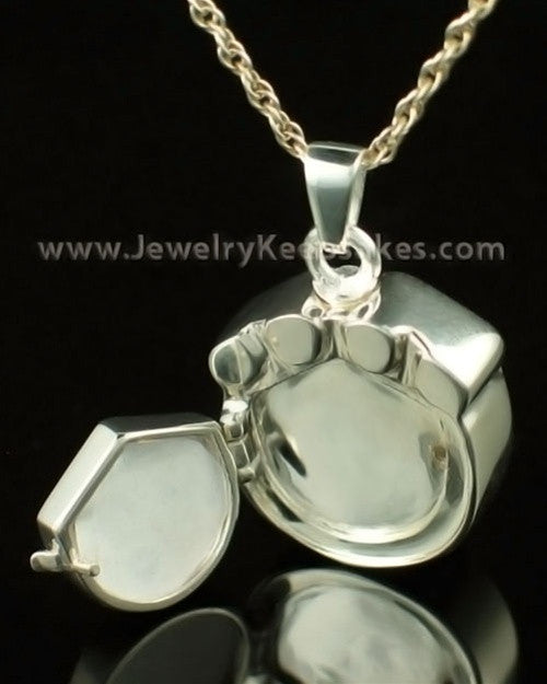 Cremation Pet Locket 14K White Gold Photo Paw Keepsake