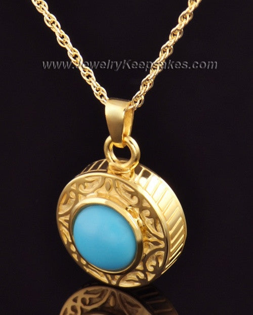 Keepsake Cremation Jewelry Gold Vermeil with Turquoise