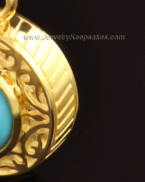 Keepsake Cremation Jewelry 14K Gold with Turquoise