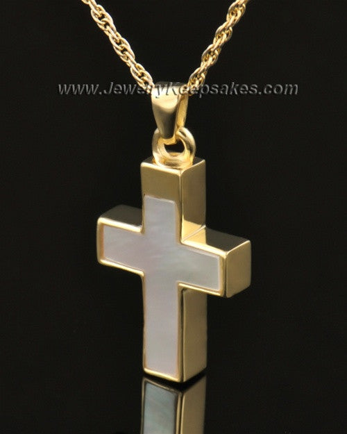 Memorial Keepsake Jewelry Solid 14K Gold Pearly Cross