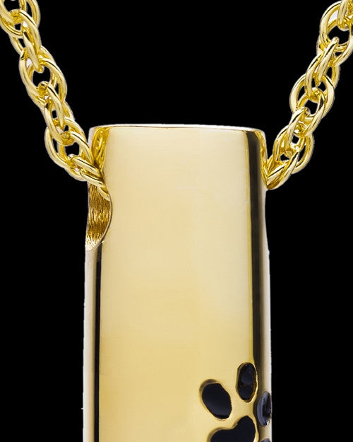 Pet Ash Pendant Gold Vermeil Paw Cylinder Keepsake