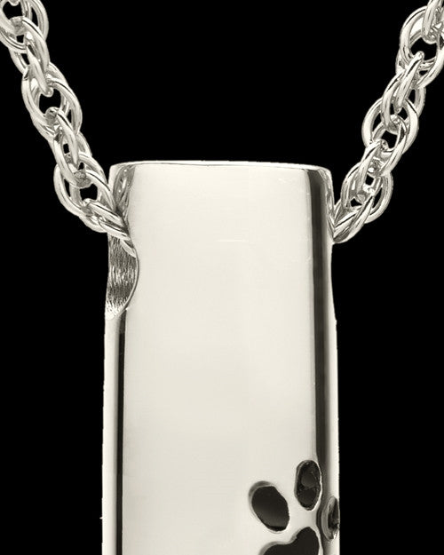 Pet Ash Pendant 14K White Gold Paw Cylinder Keepsake