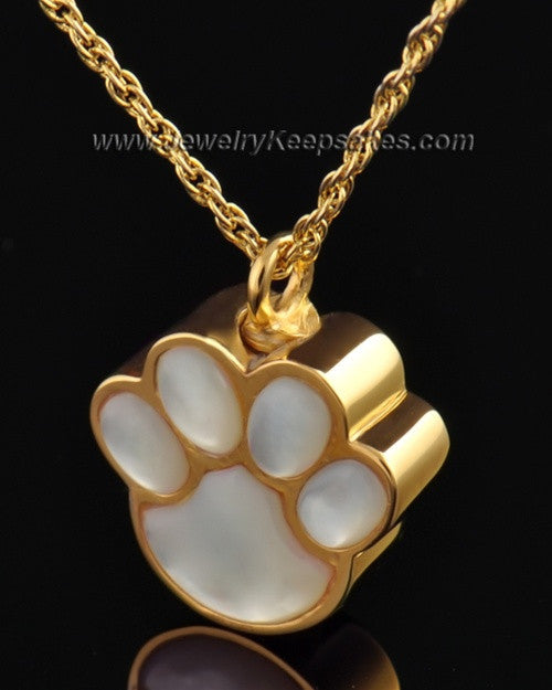 Pet Necklace Urn Gold Vermeil Pearly Paw Keepsake